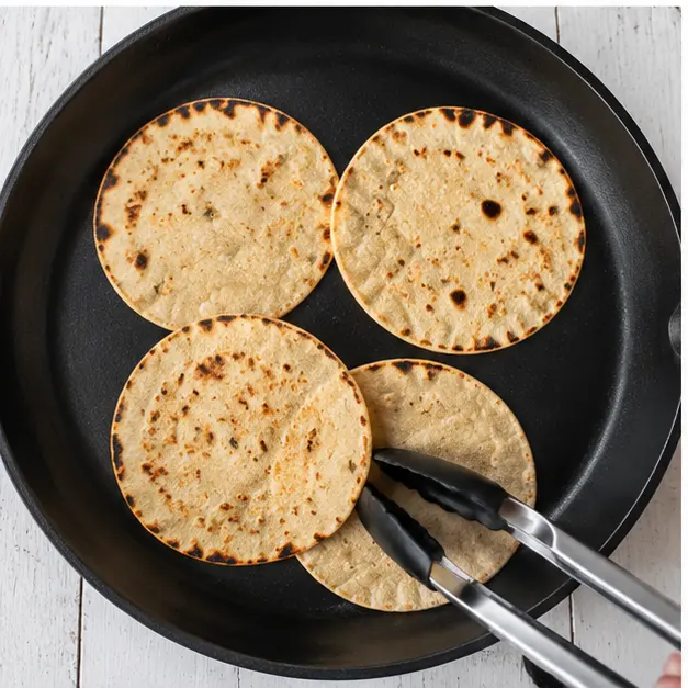 Step 3: Warm corn tortillas on dry skillet