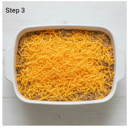 easy ground beef recipes - step 3 baking casserole with cheese