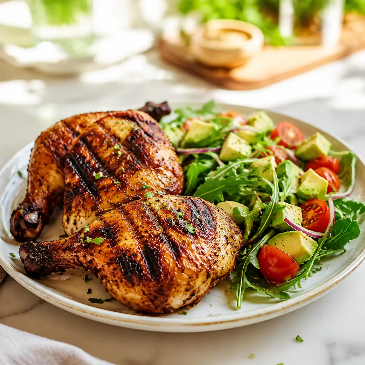 grilled chicken quarters - final presentation