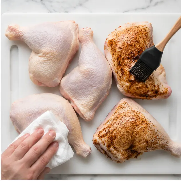 Step 2: Pat chicken dry and apply the spice rub