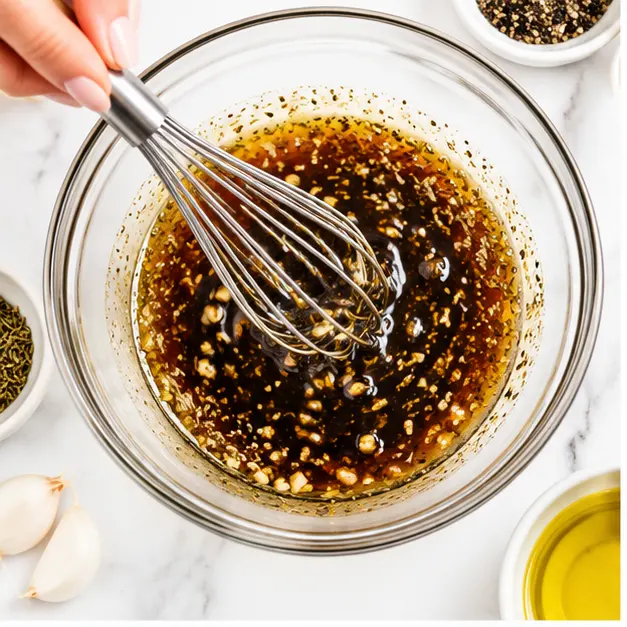 Step 1: Whisking together the balsamic marinade ingredients