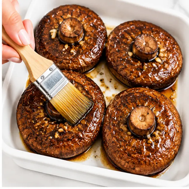 Step 2: Brushing the marinade onto the portobello caps