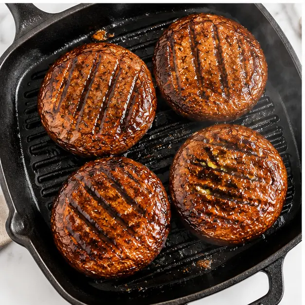 Step 3: Grilling the mushrooms on a hot cast iron pan