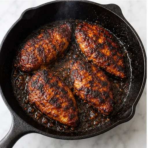 Step 3: Searing chicken in hot cast iron skillet