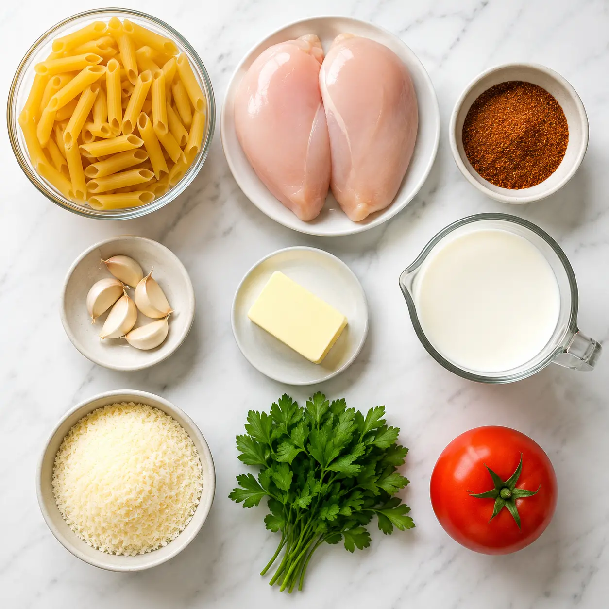 one pot cajun chicken pasta - main ingredients