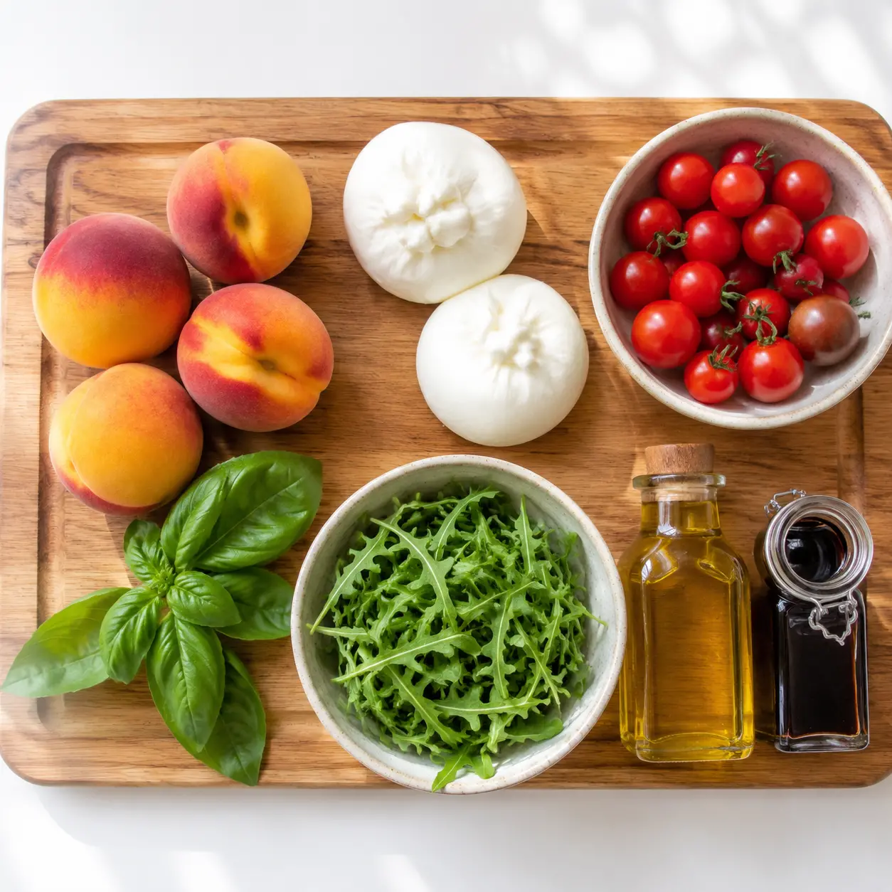 peach burrata salad - main ingredients