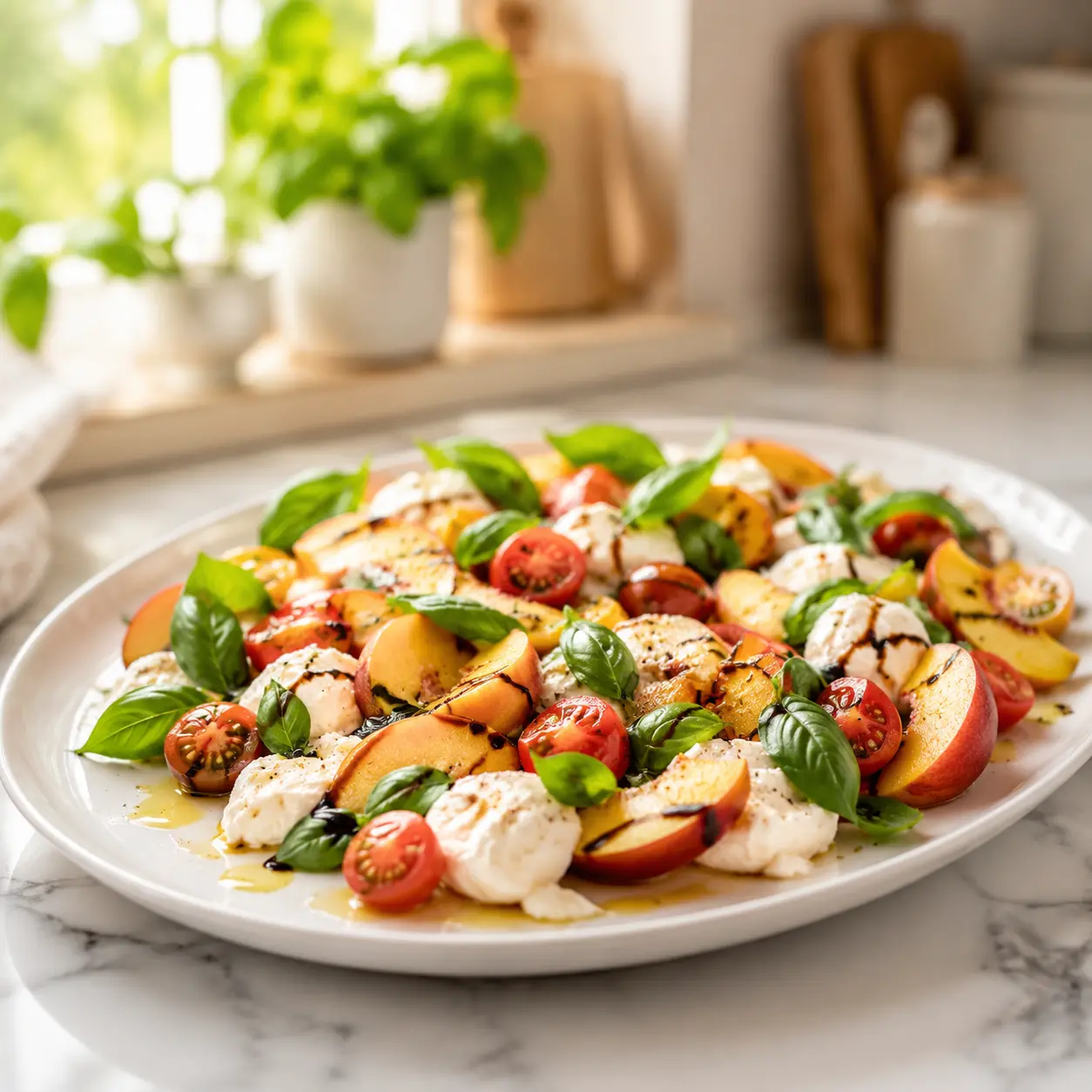 peach burrata salad - final presentation