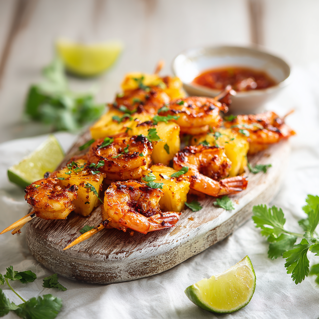 sweet and spicy pineapple shrimp skewers - final presentation