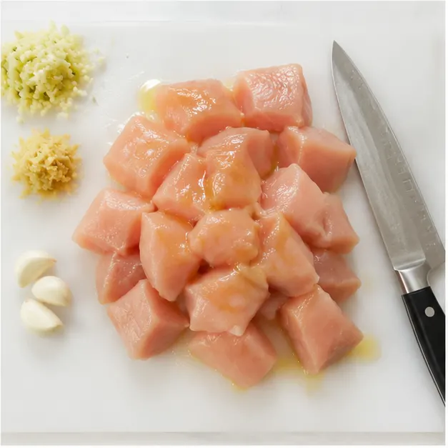 Step 1: Prep the cubed chicken fillet and sauce ingredients