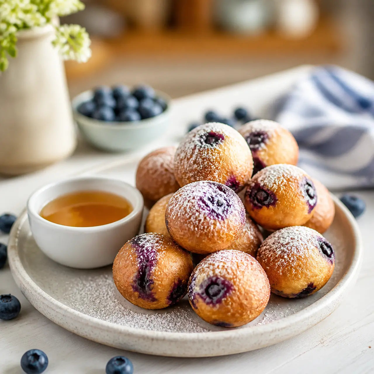 air fryer blueberry cottage cheese donut holes - final presentation
