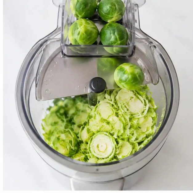 Step 2: Shred the brussels sprouts into thin green ribbons