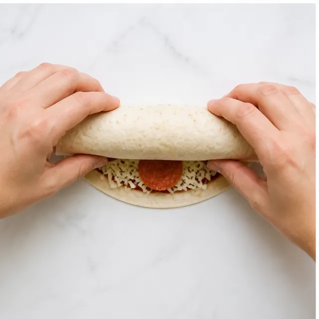 Step 3: Rolling tortillas into tight cylinders