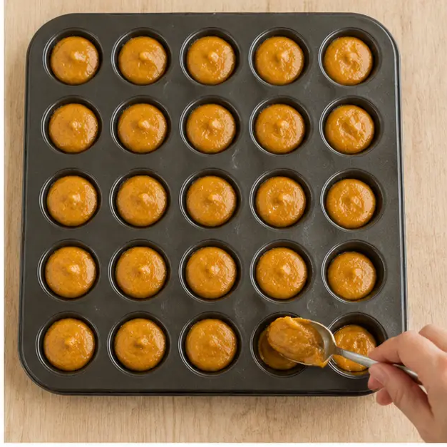 Step 2: Filling greased mini muffin cups nearly to the top