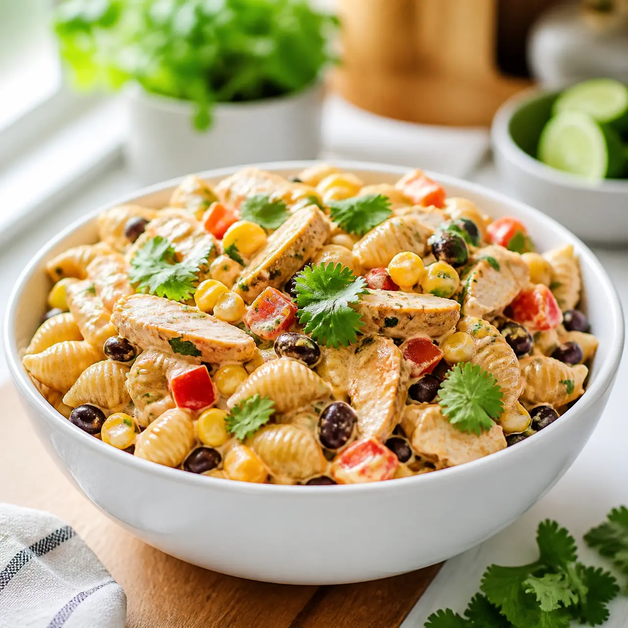 bbq chicken pasta salad - final presentation