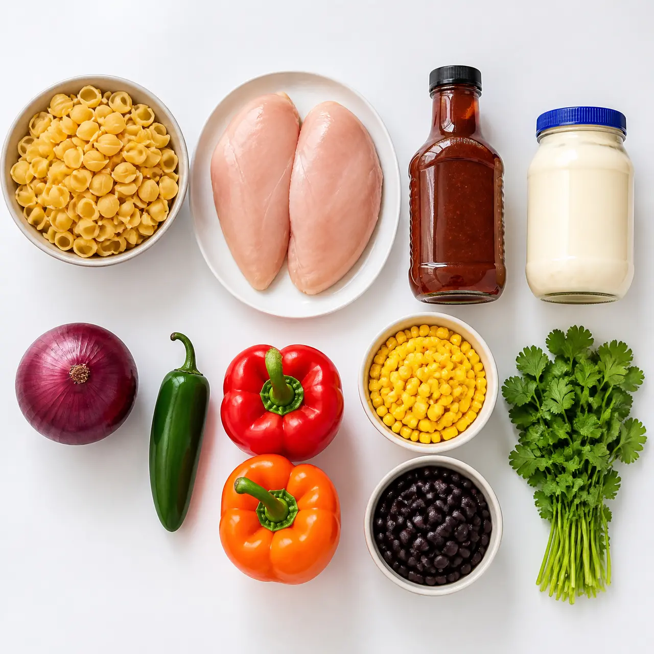bbq chicken pasta salad - main ingredients