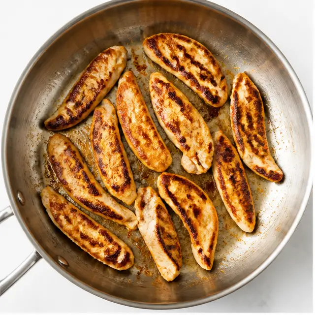 Step 1: Searing chicken fillets golden brown in a hot skillet