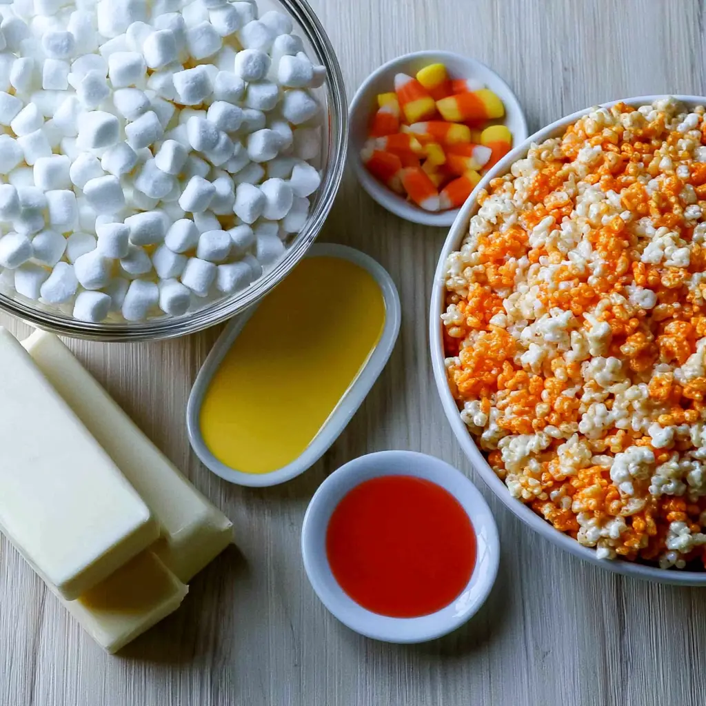 candy corn rice krispie treats - main ingredients