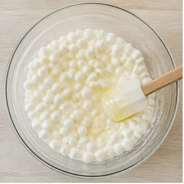 Melt marshmallows with butter and salt until smooth and glossy