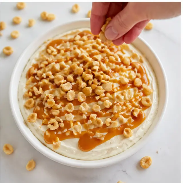 Step 3: Sprinkle the crushed salted peanuts over the caramel in an even drift, then add graham cracker crumbs or toffee bits if you like.