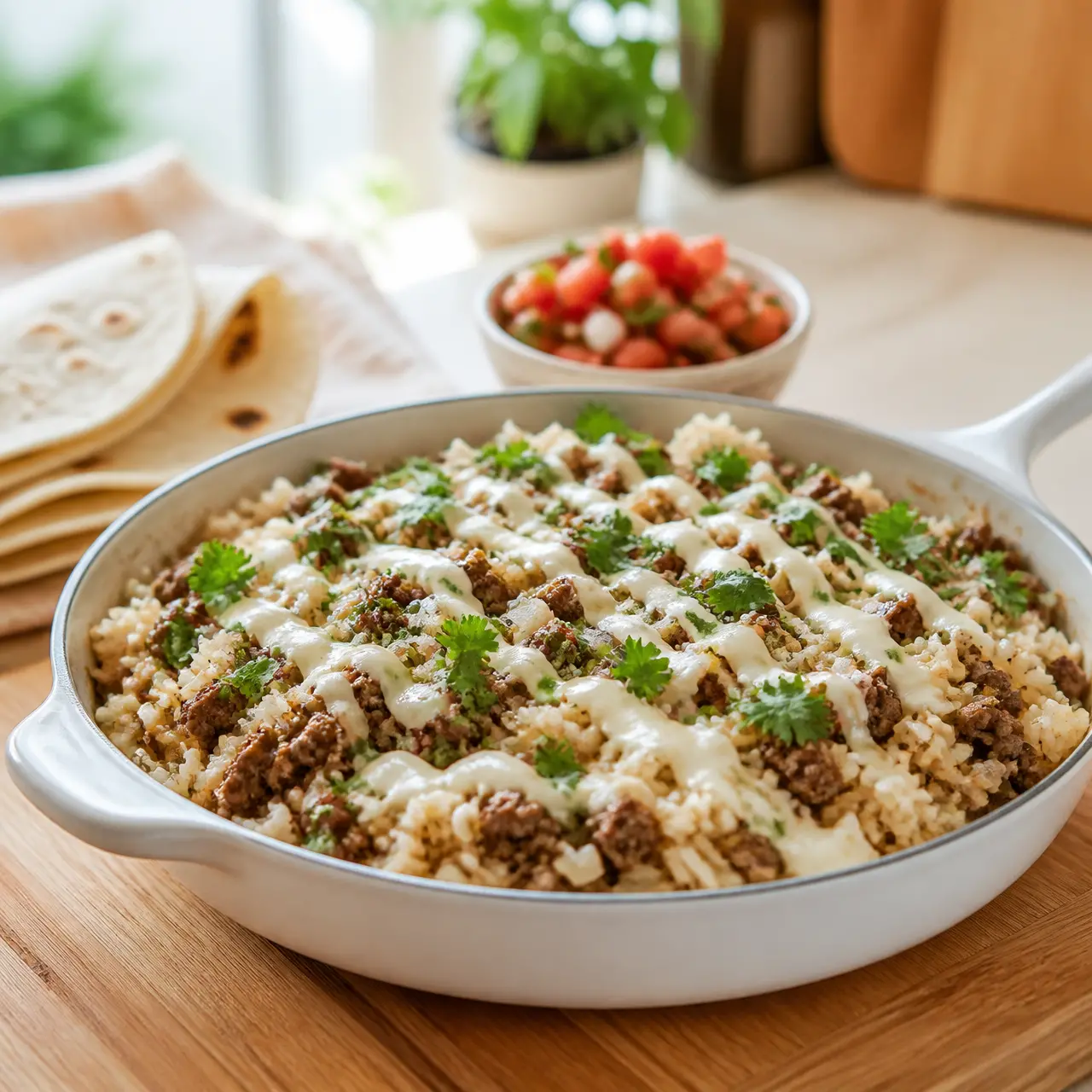 cheesy beef and rice skillet - final presentation