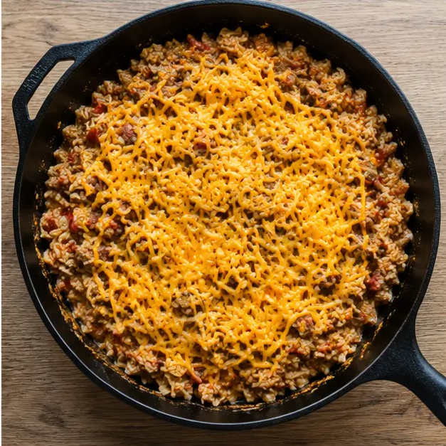Step 4: Melting shredded cheddar cheese over the finished skillet