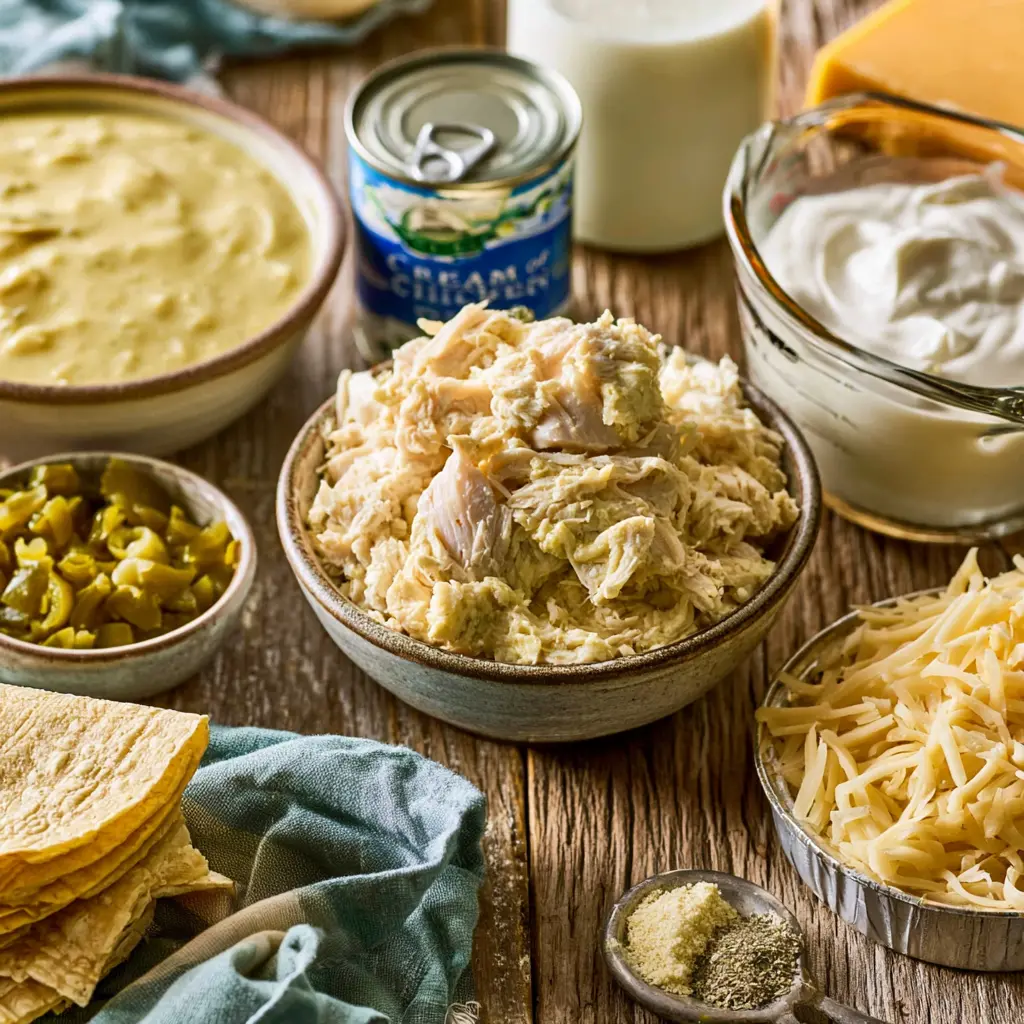 chicken enchilada casserole - main ingredients
