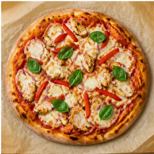 Baking the pizza until the mozzarella bubbles and the crust turns golden