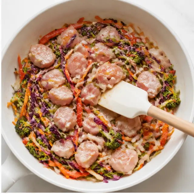 Step 2: Sautéing the chicken and colorful vegetables