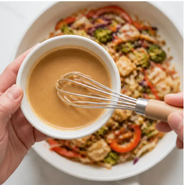 Step 3: Whisking the creamy almond butter pad thai sauce
