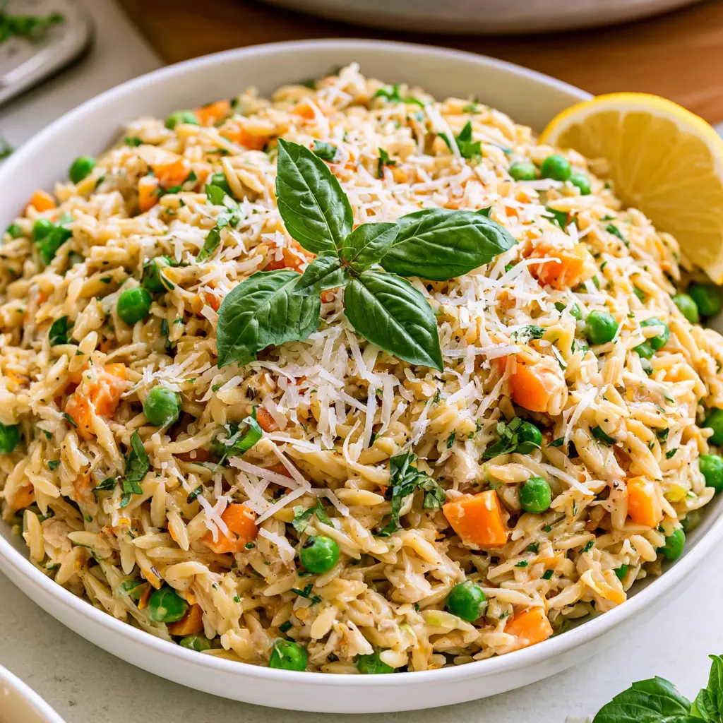 chicken pot pie orzo - final presentation