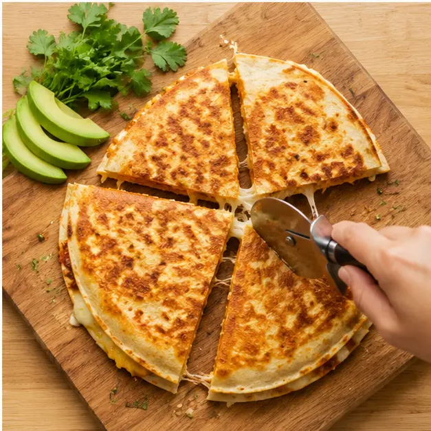 Step 4: Slicing the finished crispy quesadilla into wedges