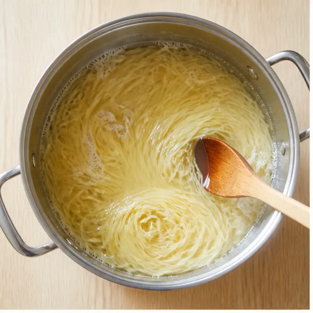 Step 1: Boiling angel hair spaghetti