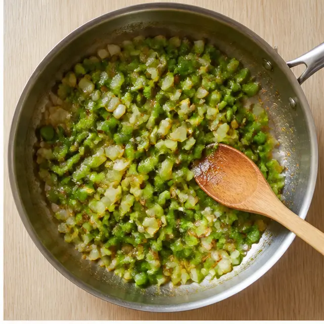 Step 2: Sautéing green pepper and onion