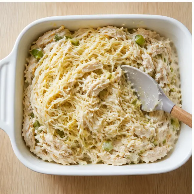 Step 3: Combining pasta, chicken, and sauce
