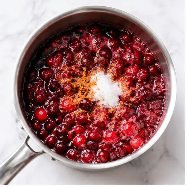 Step 1: Simmer cranberries with orange juice and zest until bursting