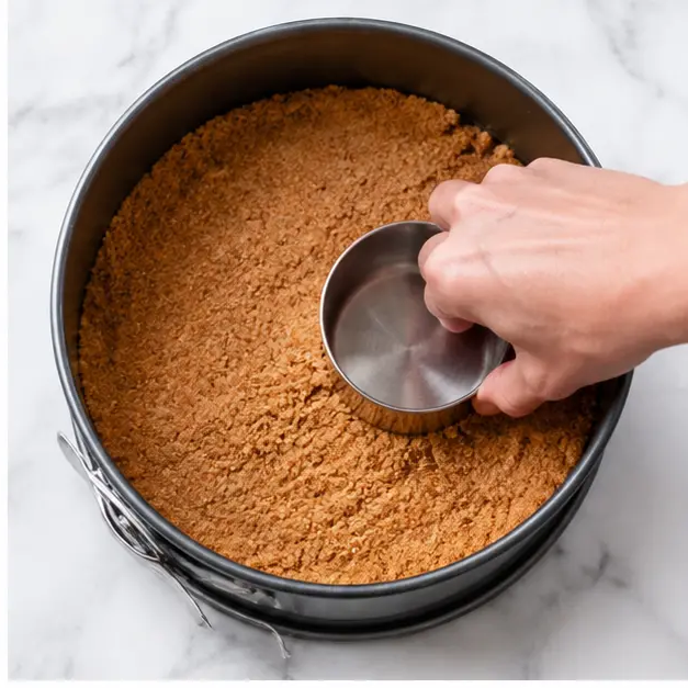 Step 2: Press graham cracker crust into a springform pan