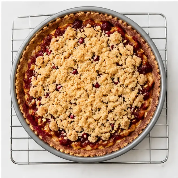 Step 4: Layering cranberry compote over cheesecake filling and baking