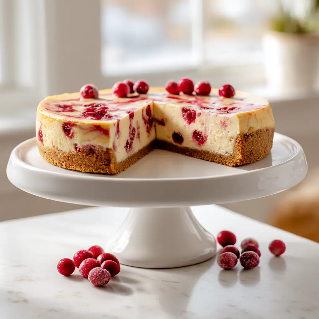 cranberry swirl cheesecake - final presentation