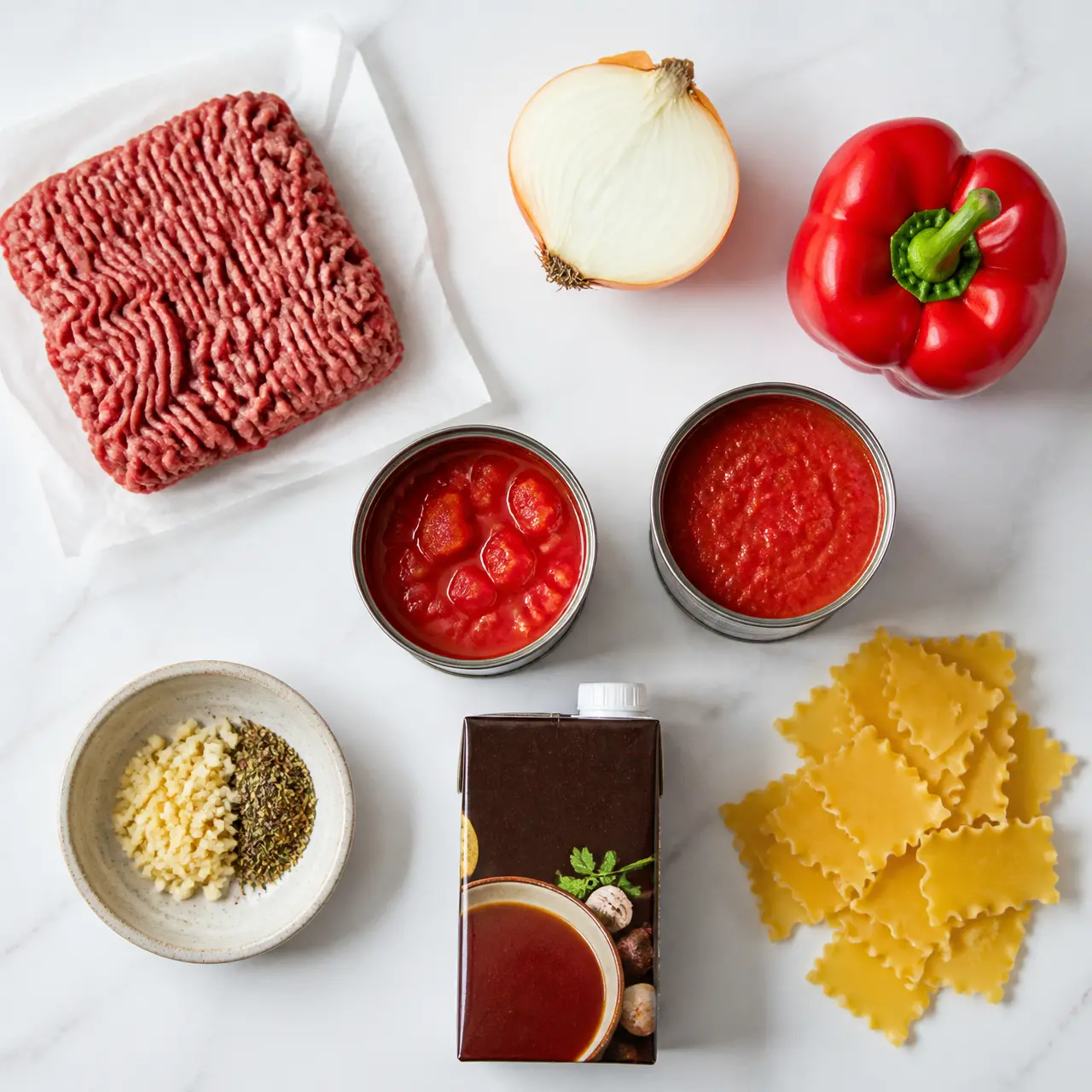 crockpot lasagna soup - main ingredients