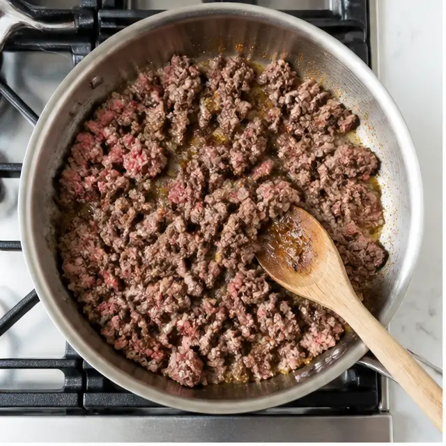 Step 1: Brown the ground beef until crispy edges form