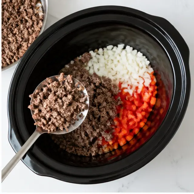 Step 2: Transfer beef and add fresh chopped vegetables