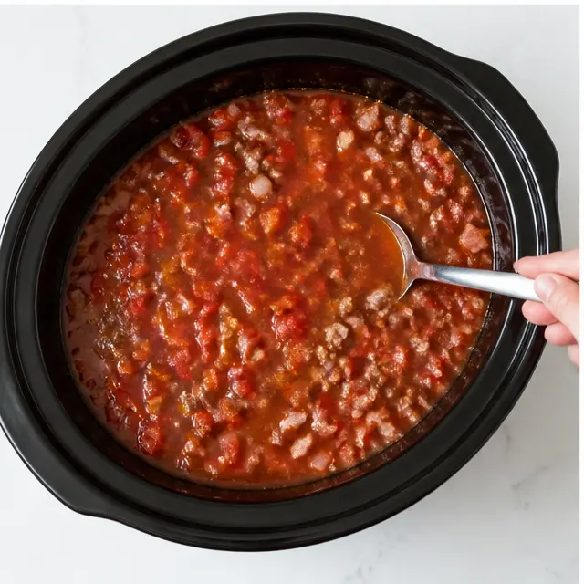 Step 3: Stir in rich tomatoes and beef broth