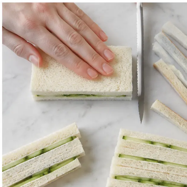Step 4: Press, trim crusts, and slice into fingers