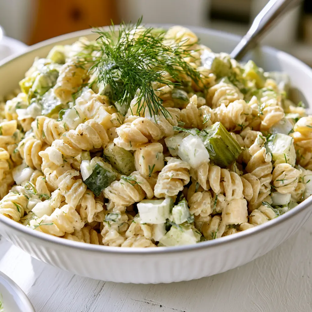 dill pickle pasta salad - final presentation