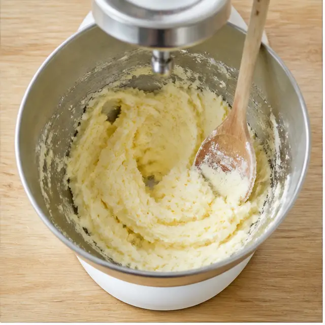 Step 1: cream softened butter and granulated sugar until pale and fluffy in a stand mixer