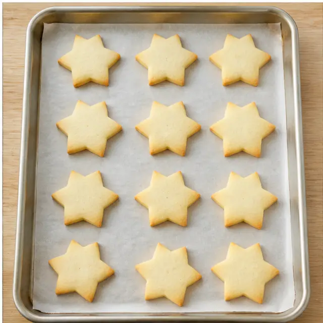 Step 4: bake at 350°F until edges are just barely golden, then cool on the baking sheet before decorating