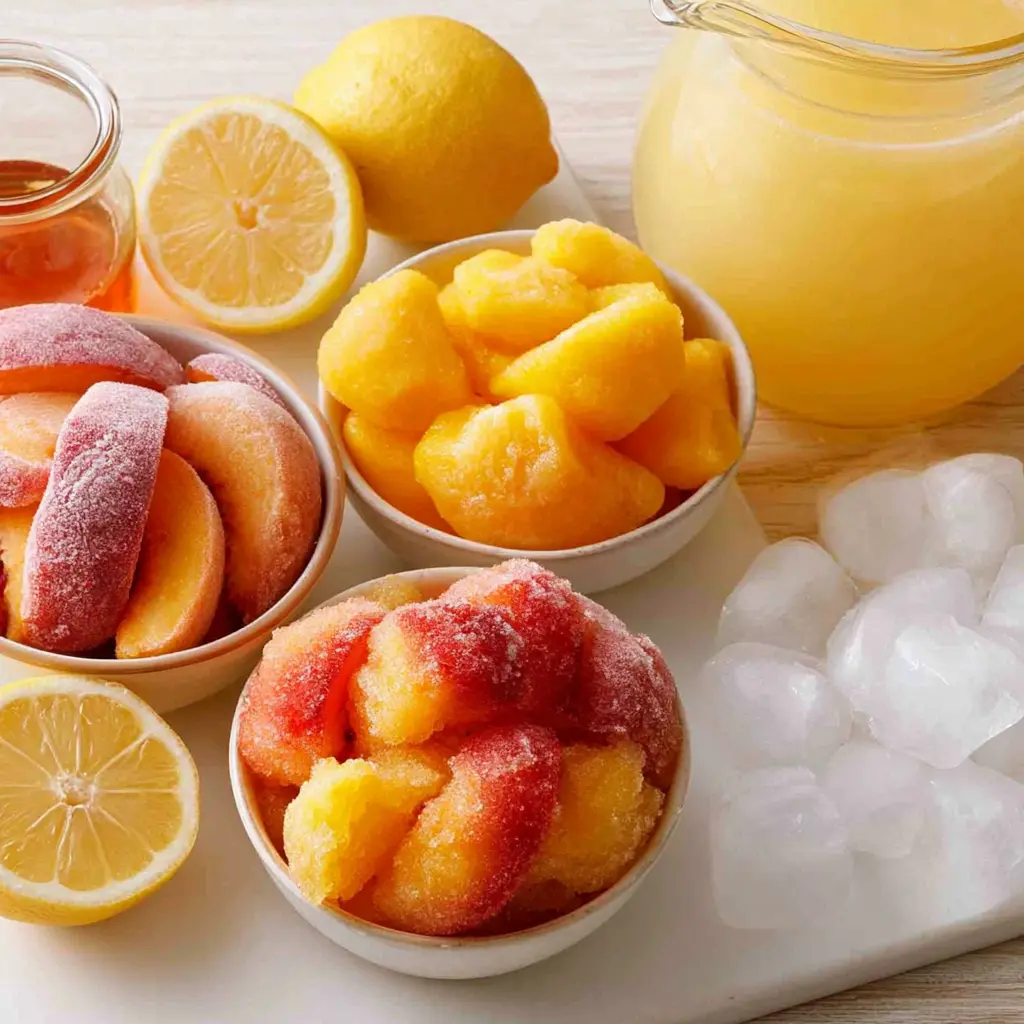 frozen peach mango lemonade slush - main ingredients