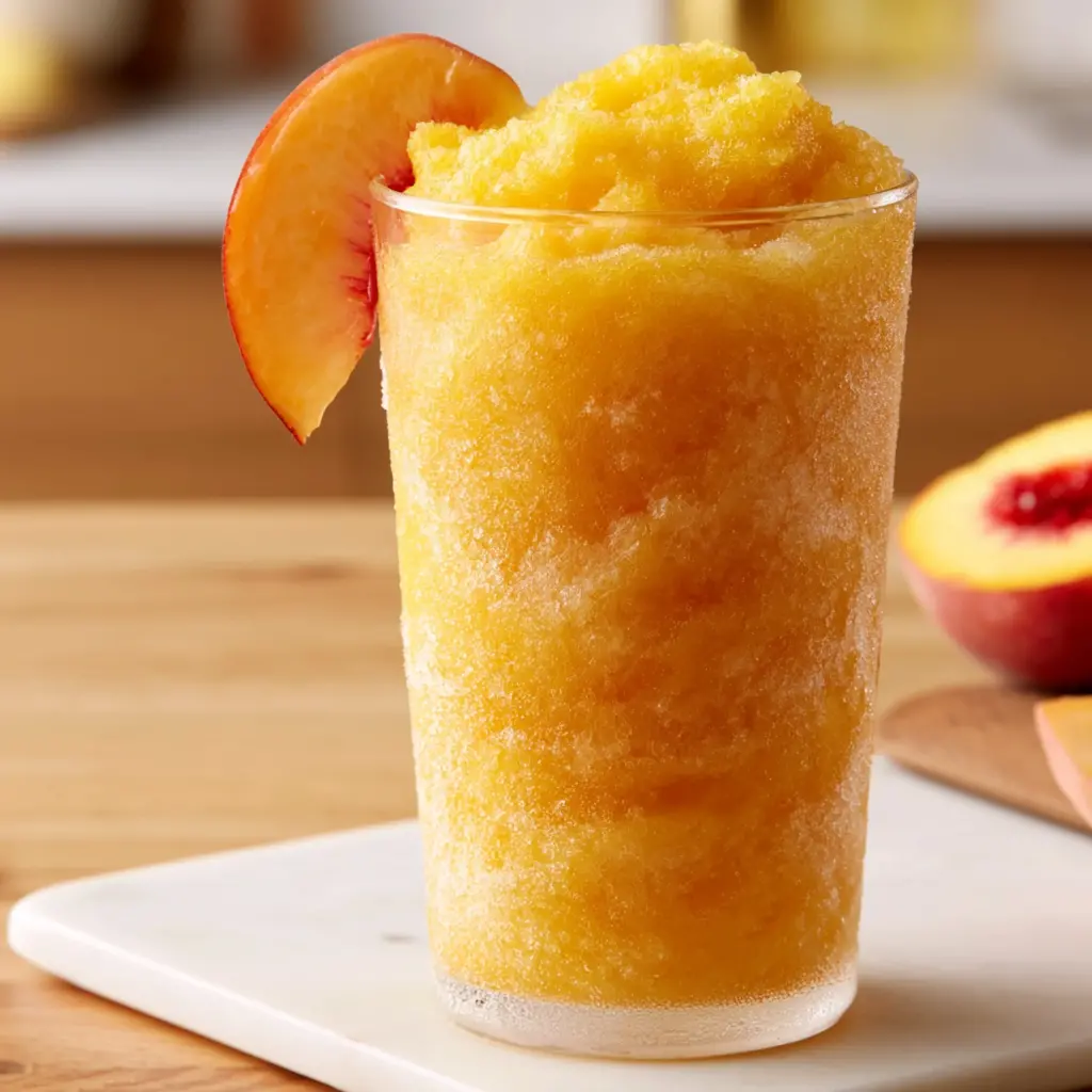 frozen peach mango lemonade slush - final presentation
