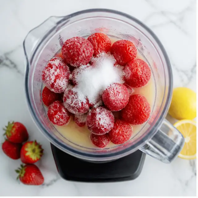 Step 1: Measure frozen strawberries and lemon juice