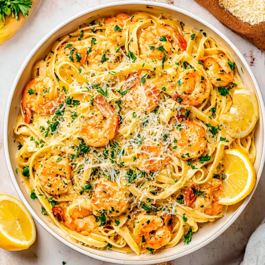 garlic butter shrimp pasta - final presentation